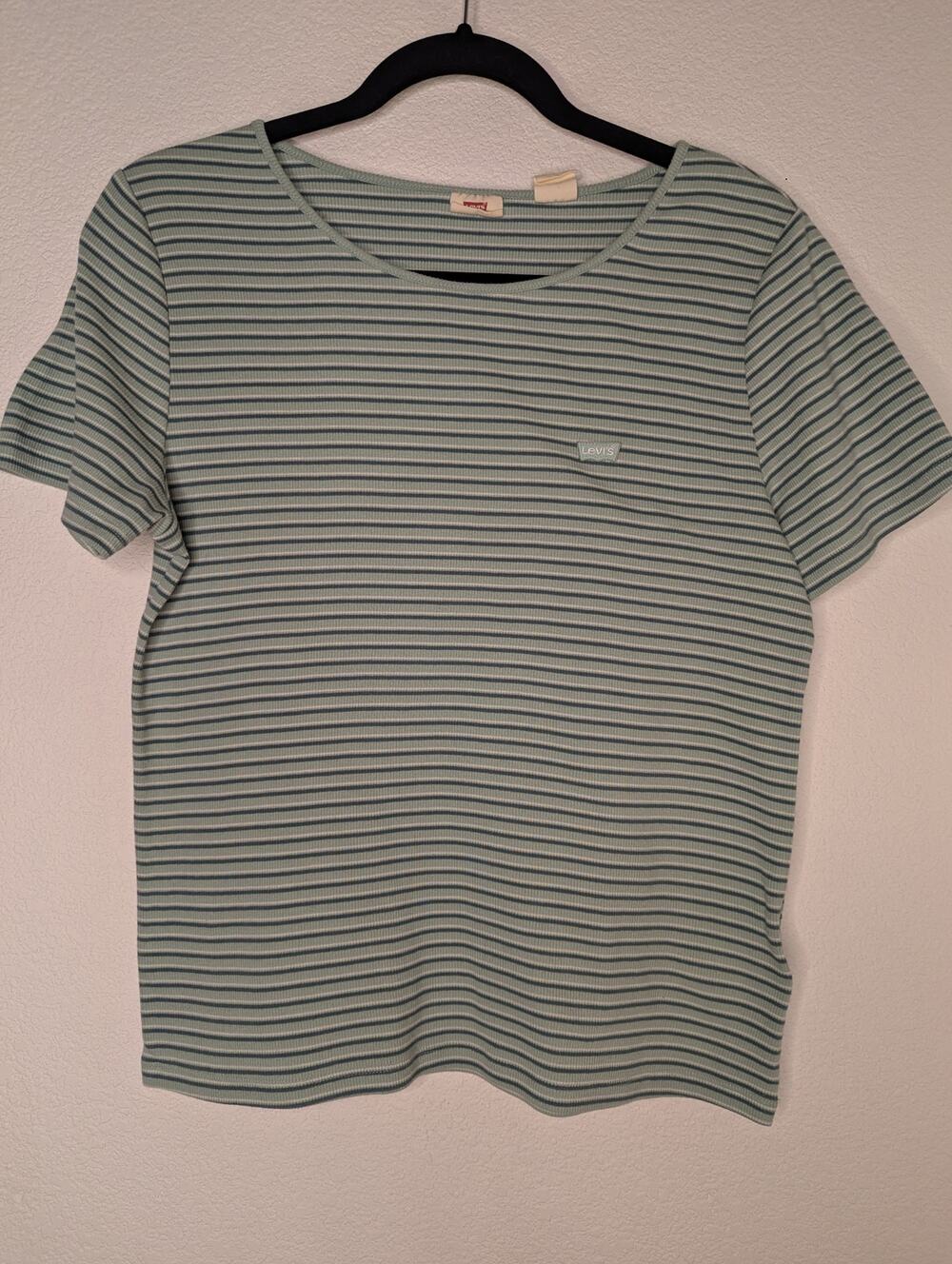 Levi's Women Crewneck Tee Green Striped Elevated Basic XL Casual Capsule